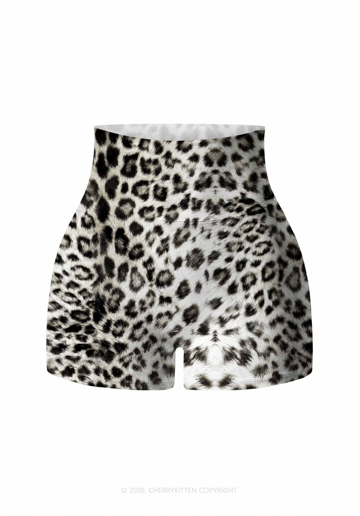 Snow Leopard Y2K Print Gym Shorts Cherrykitten