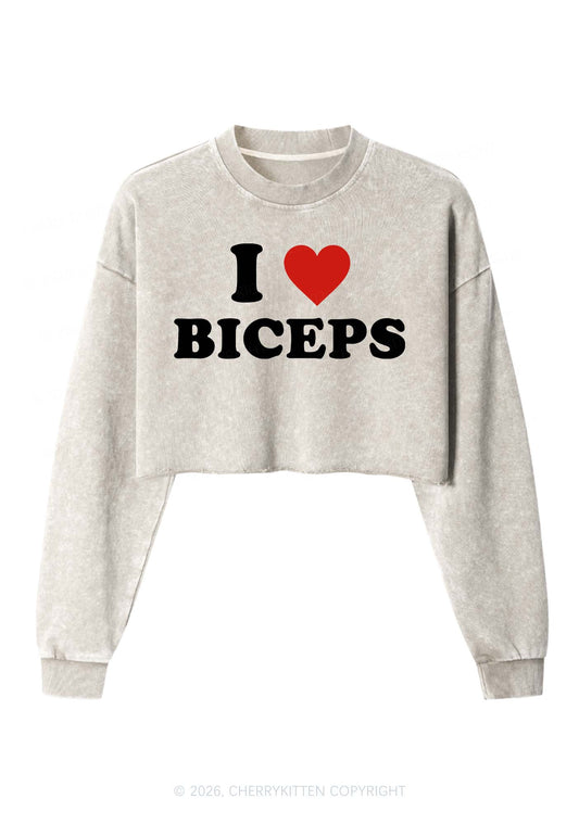 I Love Biceps Y2K Crop Washed Sweatshirts Cherrykitten