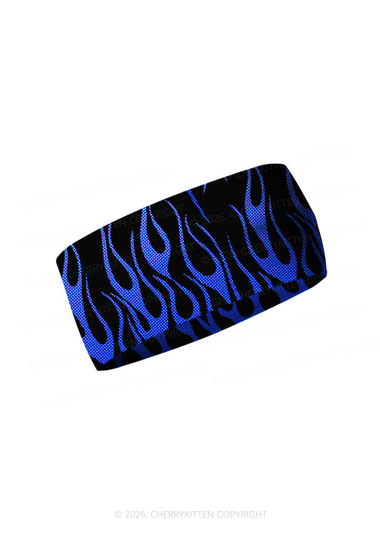 Royal Blue Flame Y2K Print Headband Cherrykitten