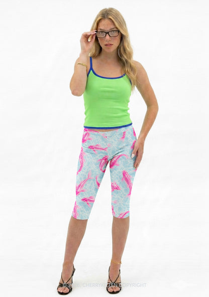 Pink Koi Fish Y2K Print Capri Pants Cherrykitten