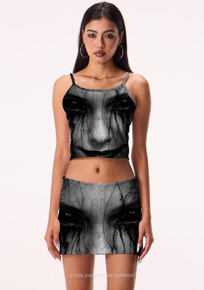 Halloween Black Tears Woman Y2K Print Mini Skirt Cherrykitten