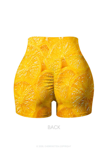 Orange Slice Y2K Print Gym Shorts Cherrykitten