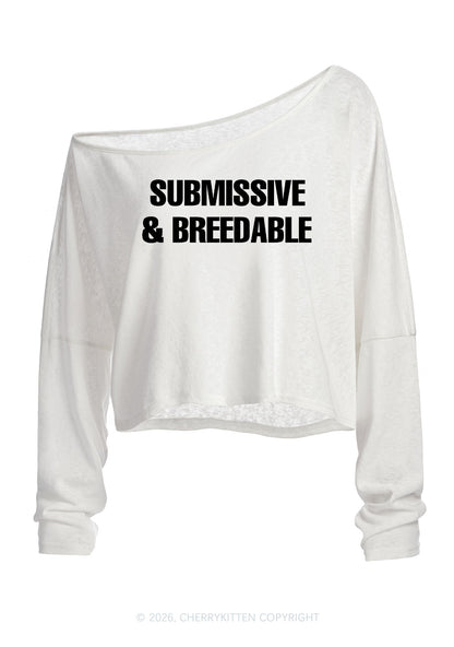 Submissive And Breedable Y2K Off Shoulder Long Sleeve Crop Top Cherrykitten