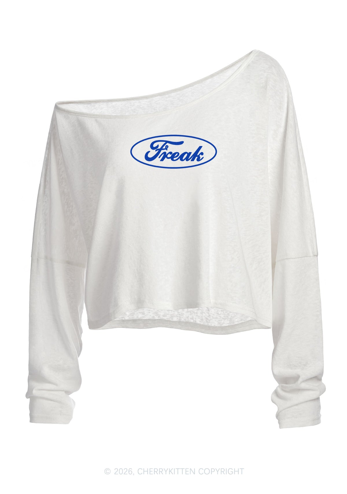 Oval Freak Y2K Off Shoulder Long Sleeve Crop Top Cherrykitten