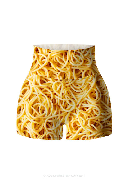 Spaghetti Pasta Y2K Print Gym Shorts Cherrykitten