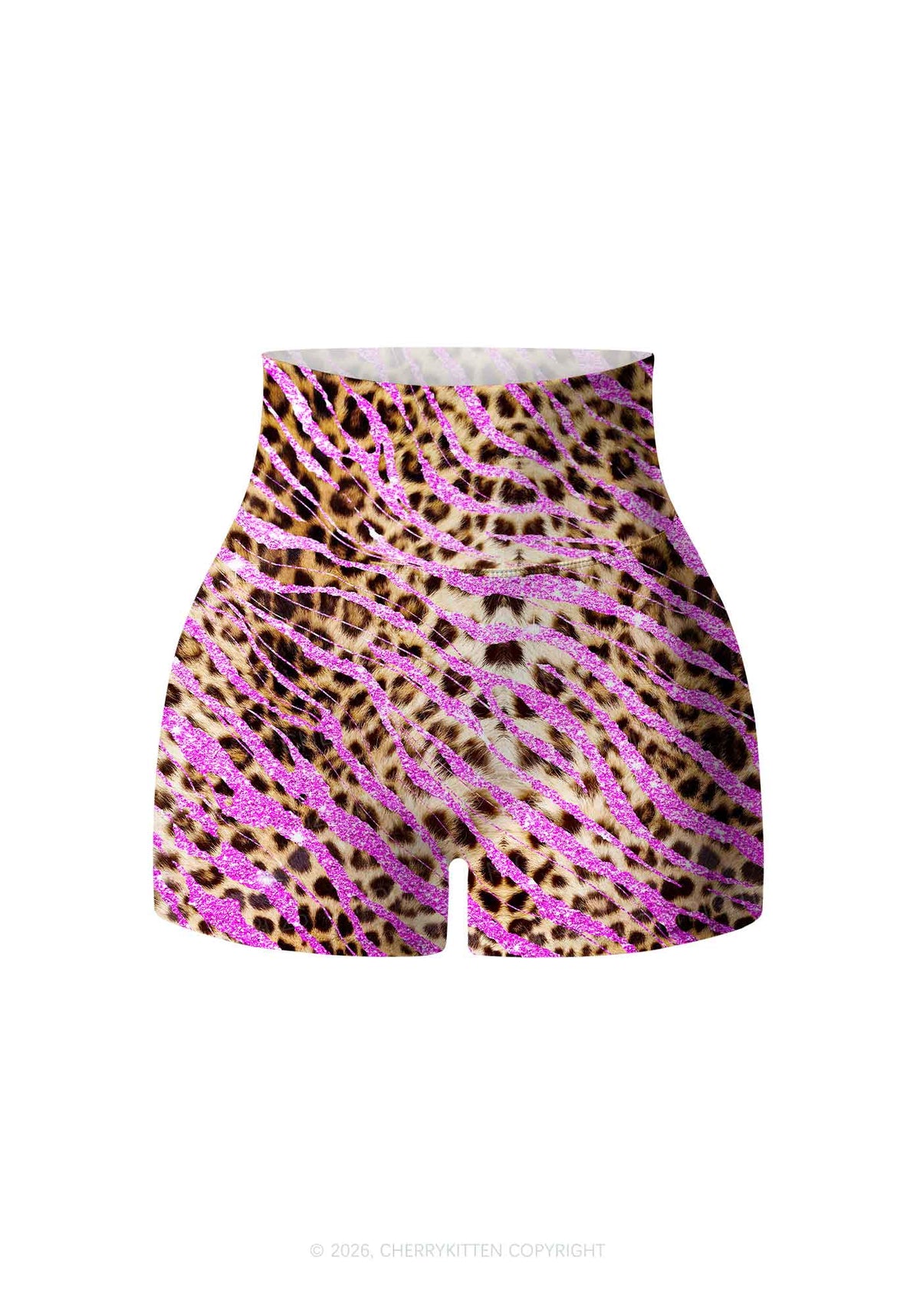 Sparkle Pink Leopard Y2K Print Gym Shorts Cherrykitten