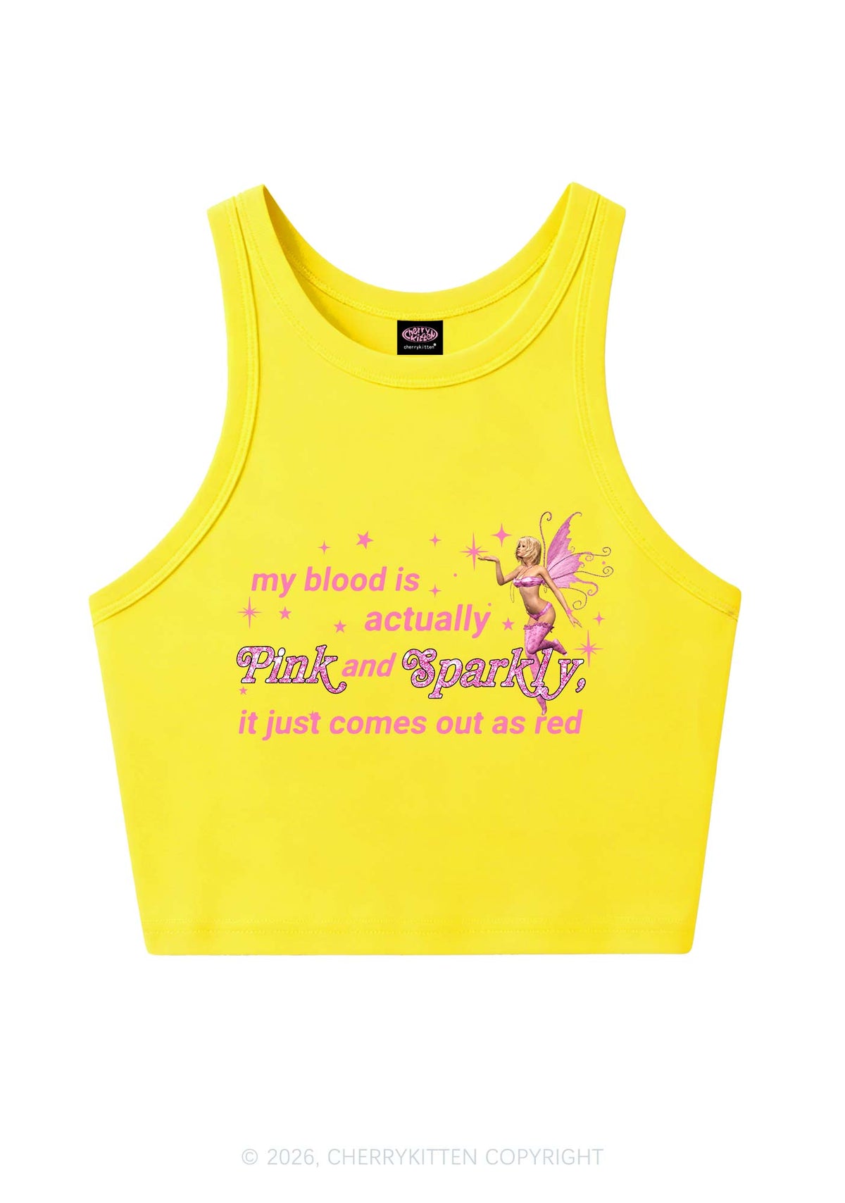 My Blood Is Pink And Sparkly Y2K Crop Tank Top Cherrykitten