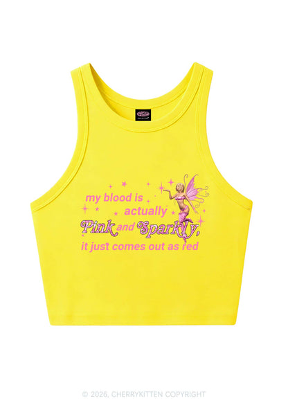 My Blood Is Pink And Sparkly Y2K Crop Tank Top Cherrykitten