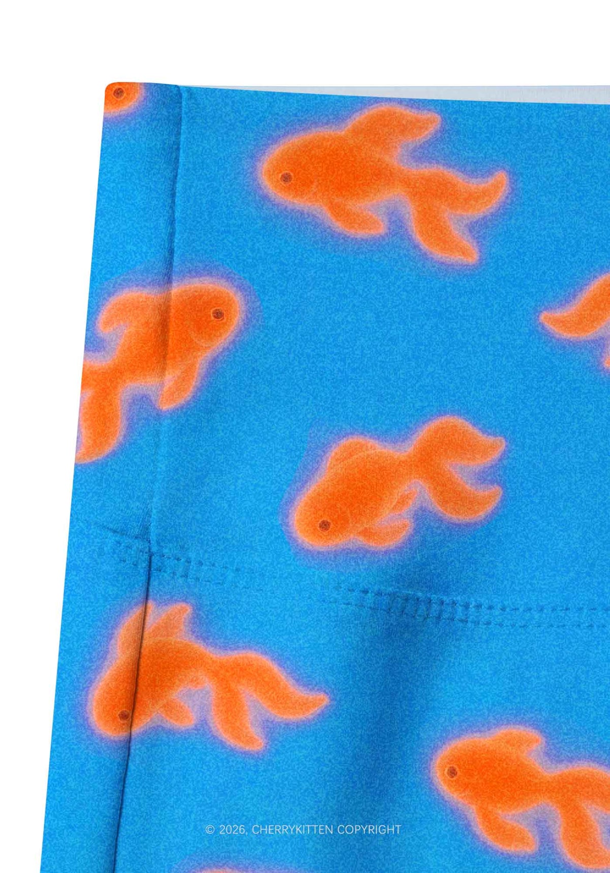 Orange Goldfish On Blue Y2K Print Gym Shorts Cherrykitten