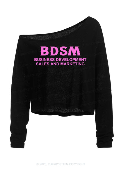 Business Development Y2K Off Shoulder Long Sleeve Crop Top Cherrykitten