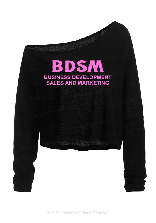 Business Development Y2K Off Shoulder Long Sleeve Crop Top Cherrykitten