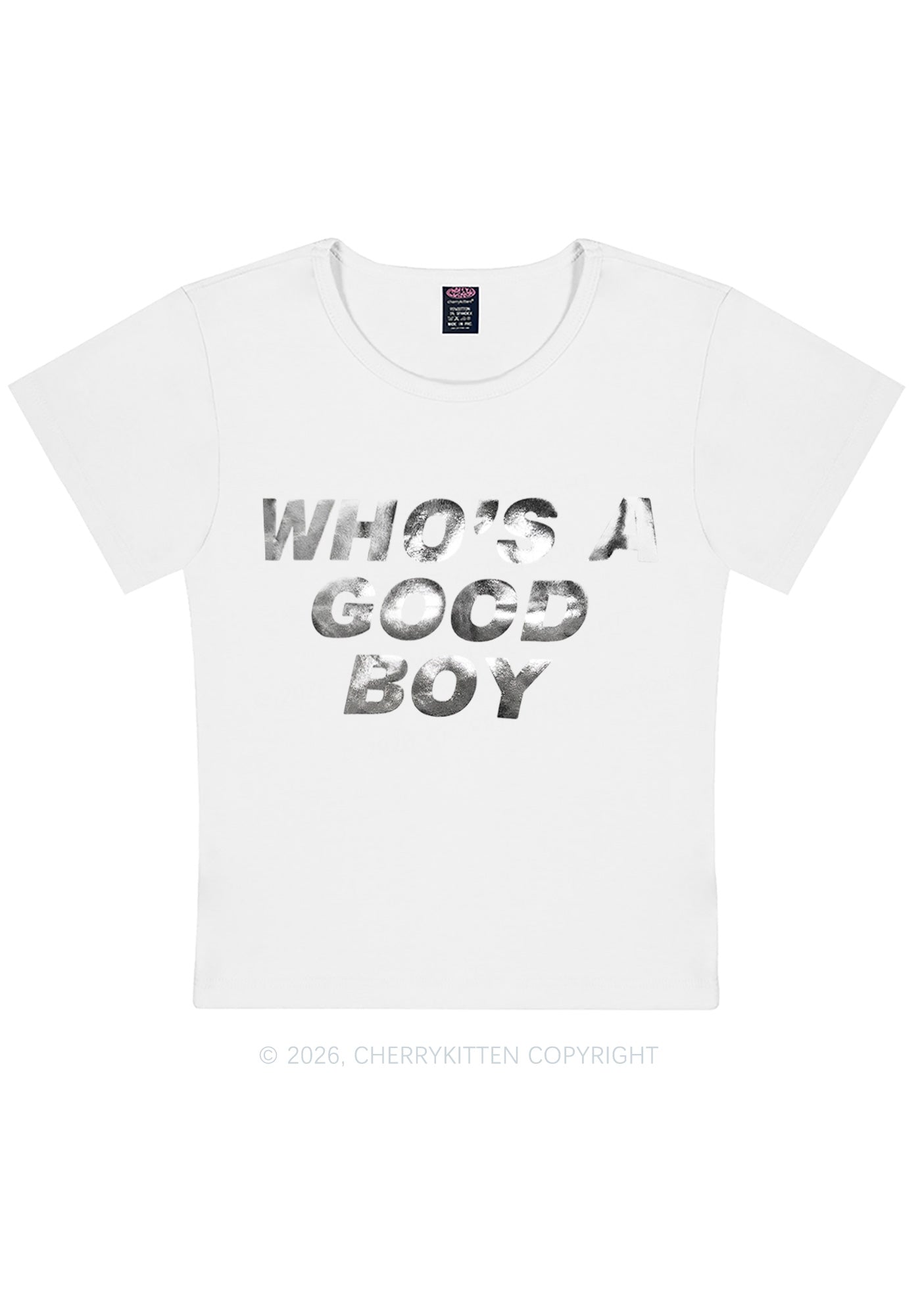 Whos A Good Boy Silver Foil Printed Y2K Baby Tee Cherrykitten