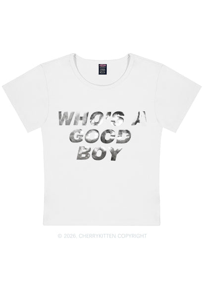 Whos A Good Boy Silver Foil Printed Y2K Baby Tee Cherrykitten