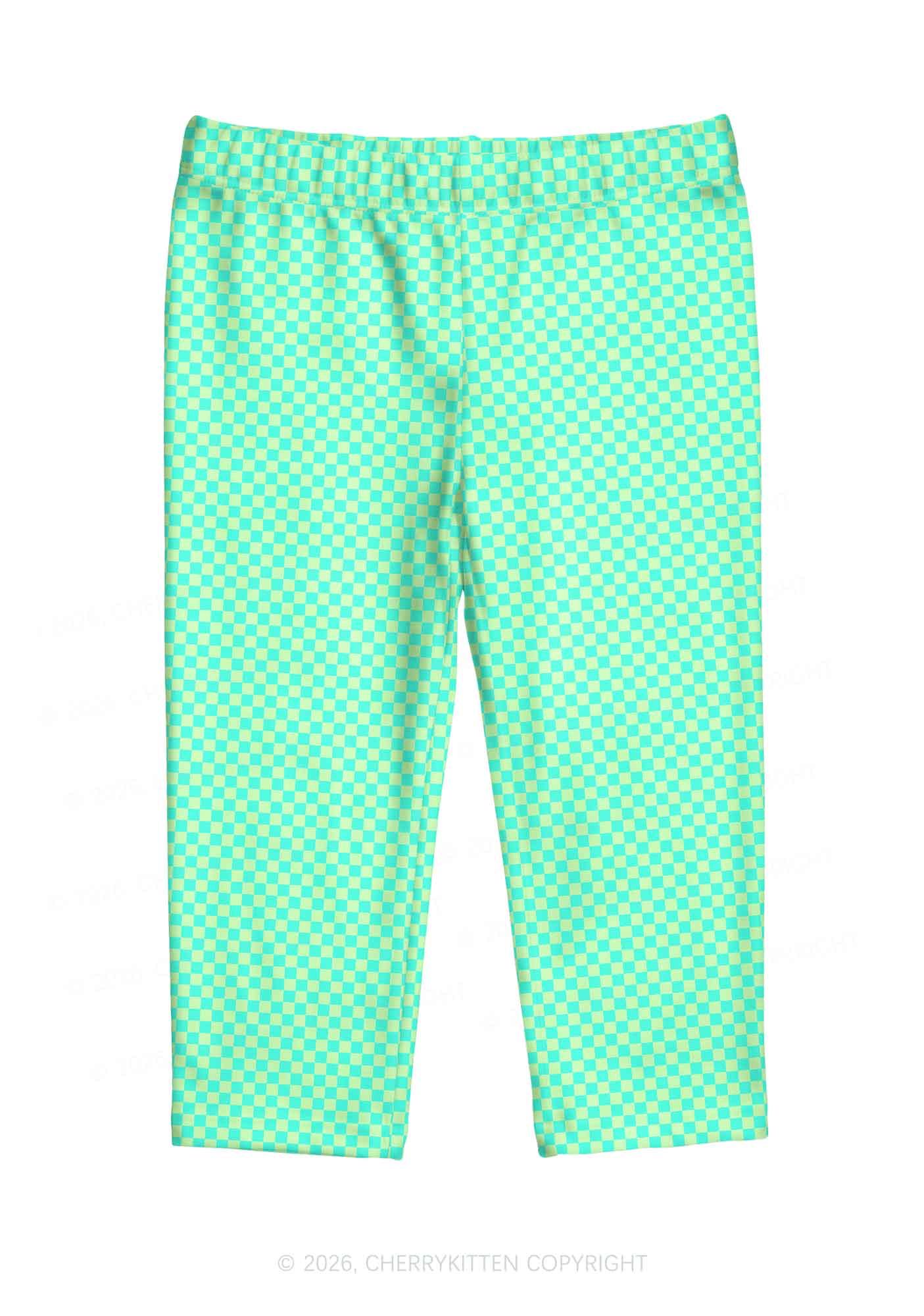 Mint Green Checkered Y2K Print Capri Pants Cherrykitten