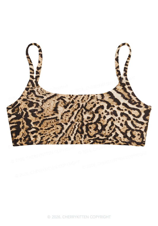 Brown Black Leopard Y2K Print Super Crop Cami Cherrykitten