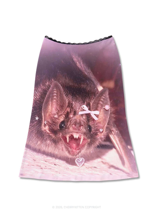 Halloween Pink Bow Bat Y2K Print Midi Skirt Cherrykitten