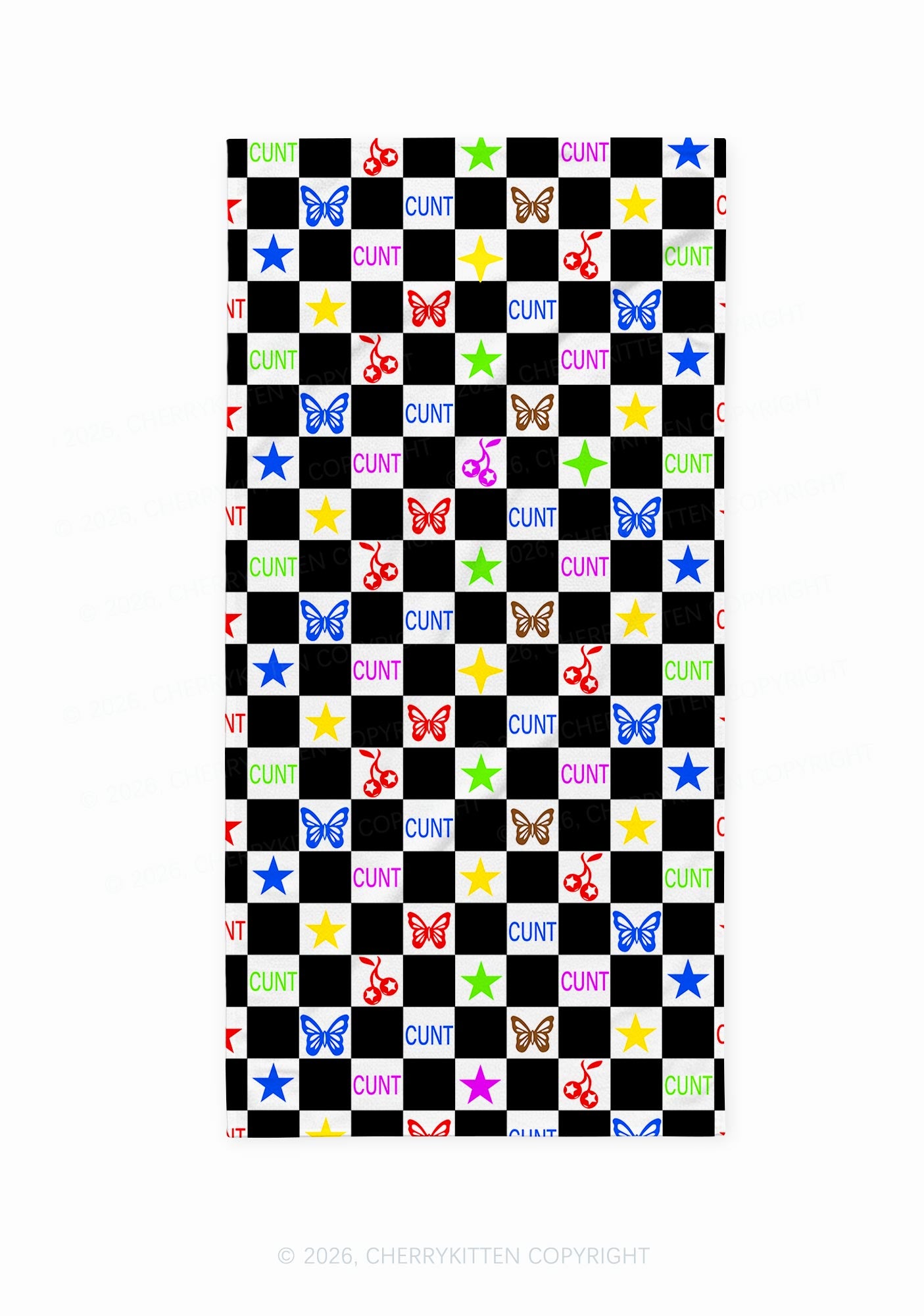 Black White Checkered Cxxt Y2K Beach Towel Cherrykitten