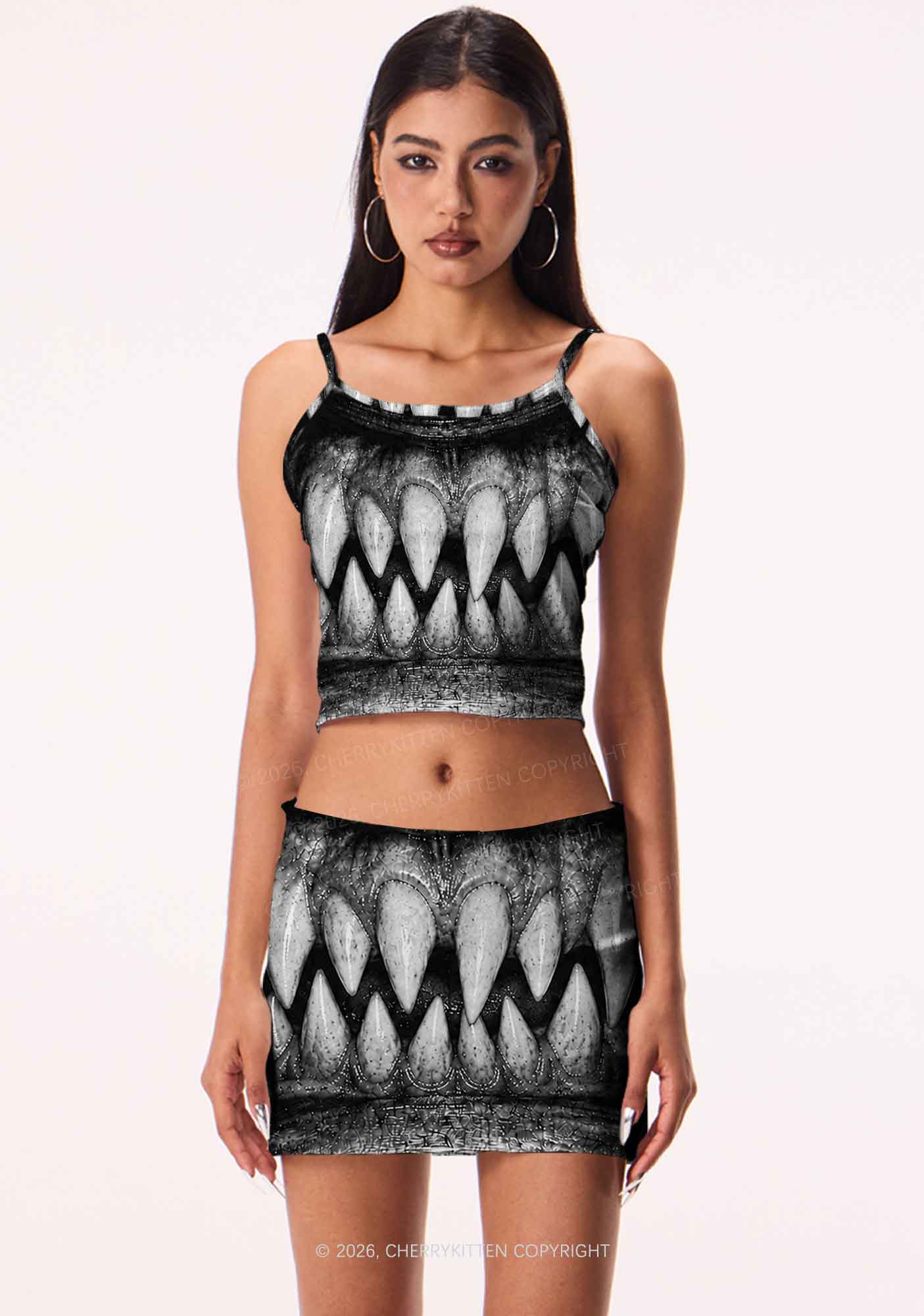 Halloween Monster Sharp Fangs Y2K Print Mini Skirt Cherrykitten