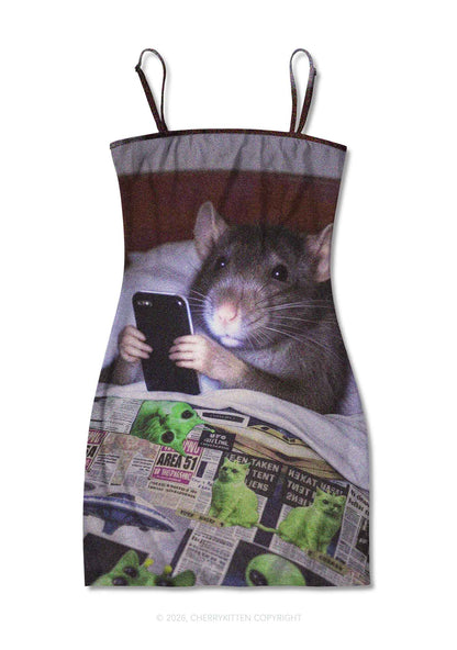 Bed Rat Smartphone Y2K Print Slip Dress Cherrykitten
