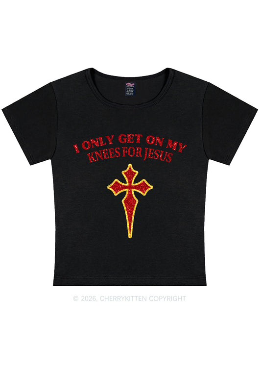 Glitter Get On My Knees For Jesus Y2K Baby Tee Cherrykitten