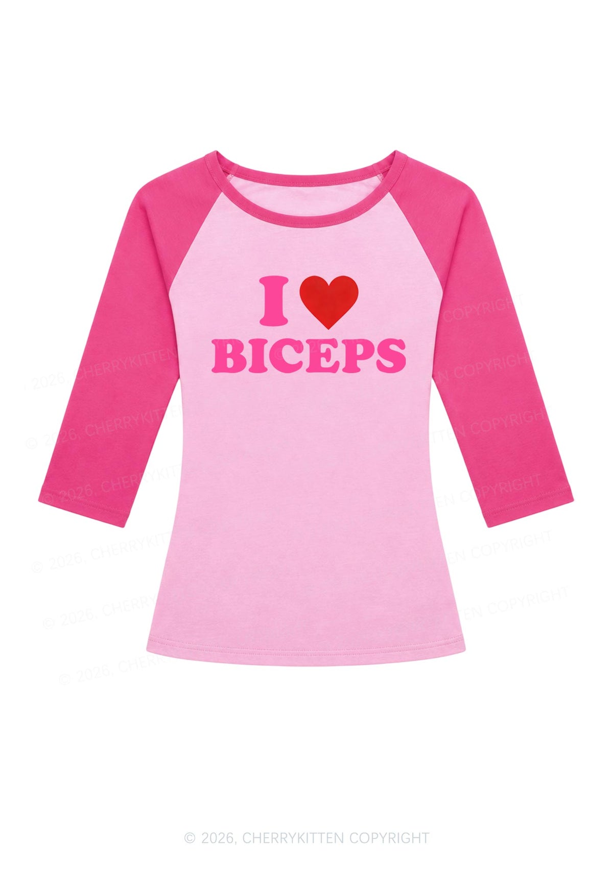 I Love Biceps Y2K Raglan Sleeve Crop Top Cherrykitten