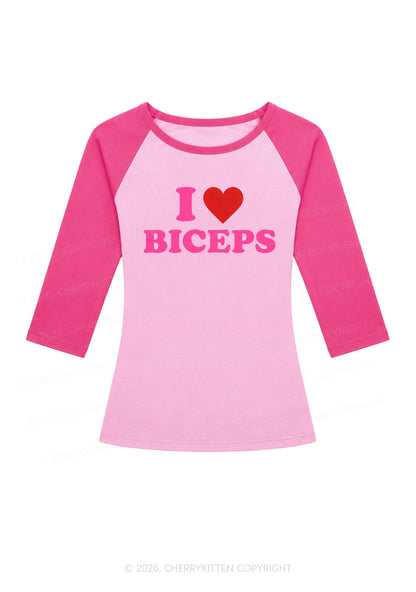 I Love Biceps Y2K Raglan Sleeve Crop Top Cherrykitten