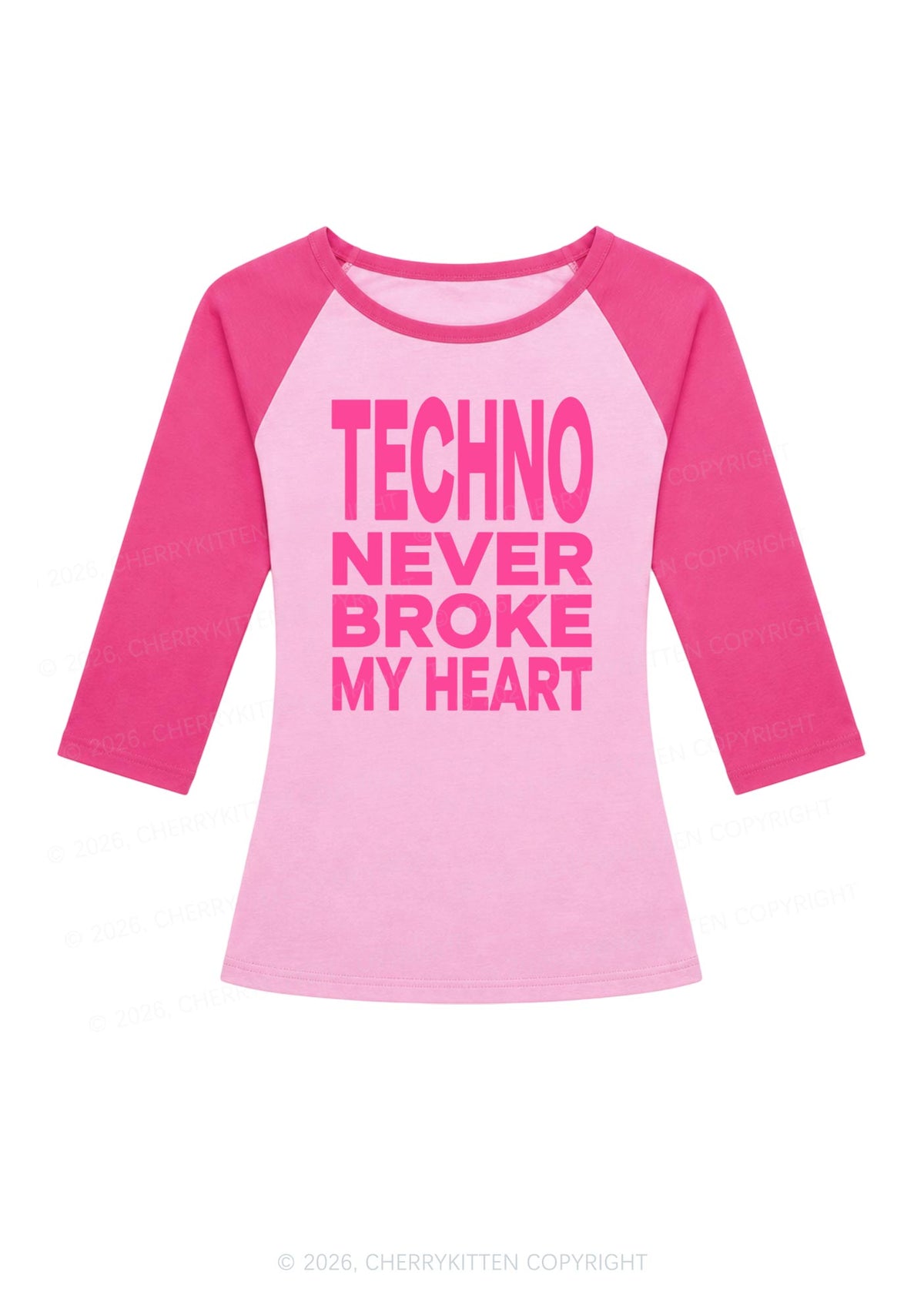 Techno Never Broke My Heart Y2K Raglan Sleeve Crop Top Cherrykitten