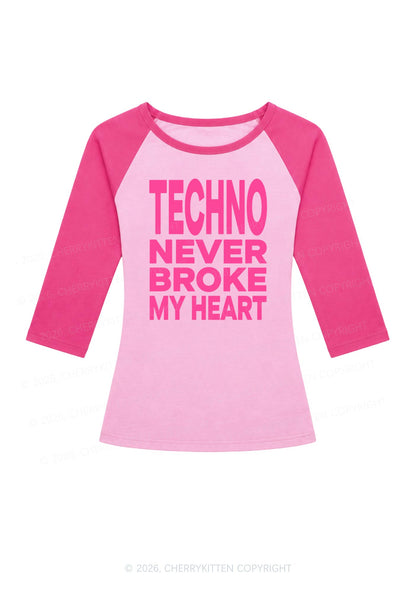 Techno Never Broke My Heart Y2K Raglan Sleeve Crop Top Cherrykitten