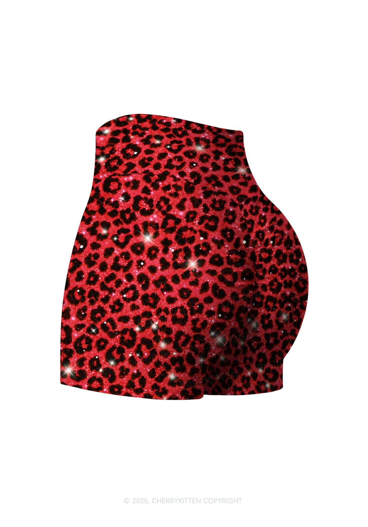 Bright Red Leopard Y2K Print Gym Shorts Cherrykitten