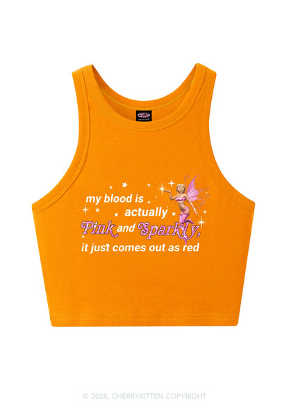 My Blood Is Pink And Sparkly Y2K Crop Tank Top Cherrykitten