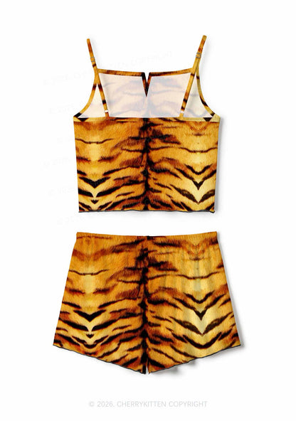 Wild Tiger Texture Y2K Print Cami Shorts Pajama Set Cherrykitten
