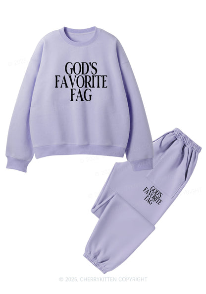 Gods Favorite Fag Pride Y2K Fleece Sweatshirts Set Cherrykitten