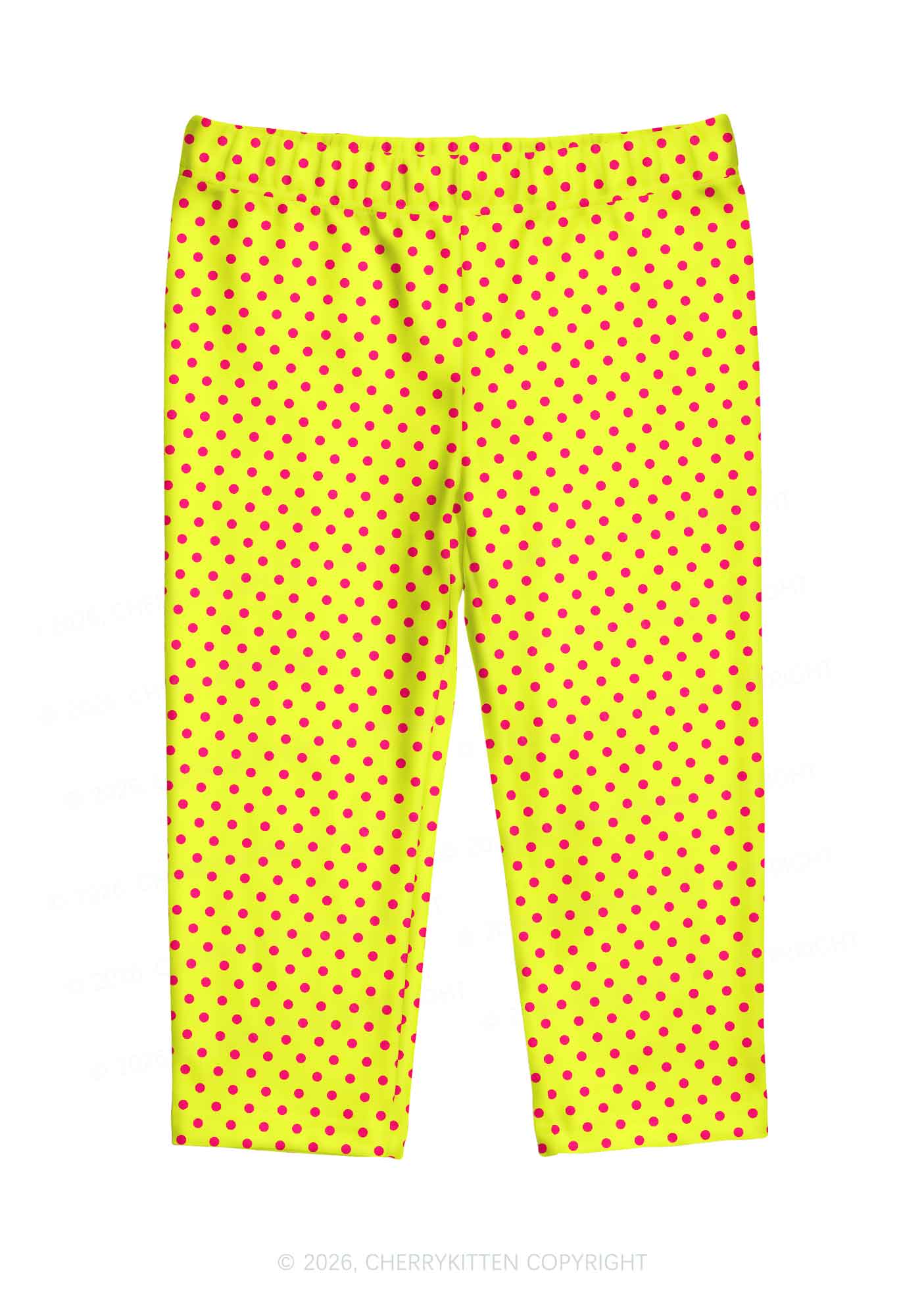 Hot Pink Dots On Yellow Y2K Print Capri Pants Cherrykitten