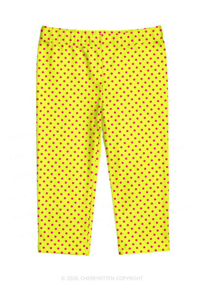 Hot Pink Dots On Yellow Y2K Print Capri Pants Cherrykitten