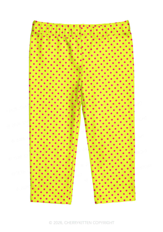 Hot Pink Dots On Yellow Y2K Print Capri Pants Cherrykitten