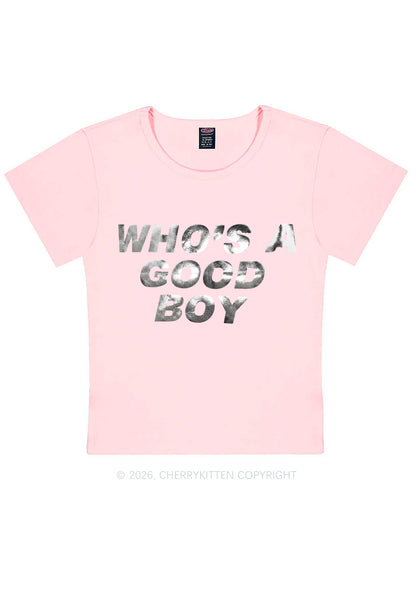 Whos A Good Boy Silver Foil Printed Y2K Baby Tee Cherrykitten