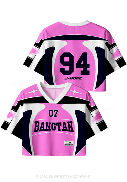 Hot Pink Korean Boys Y2K Crop Sport Jersey Shirts Cherrykitten