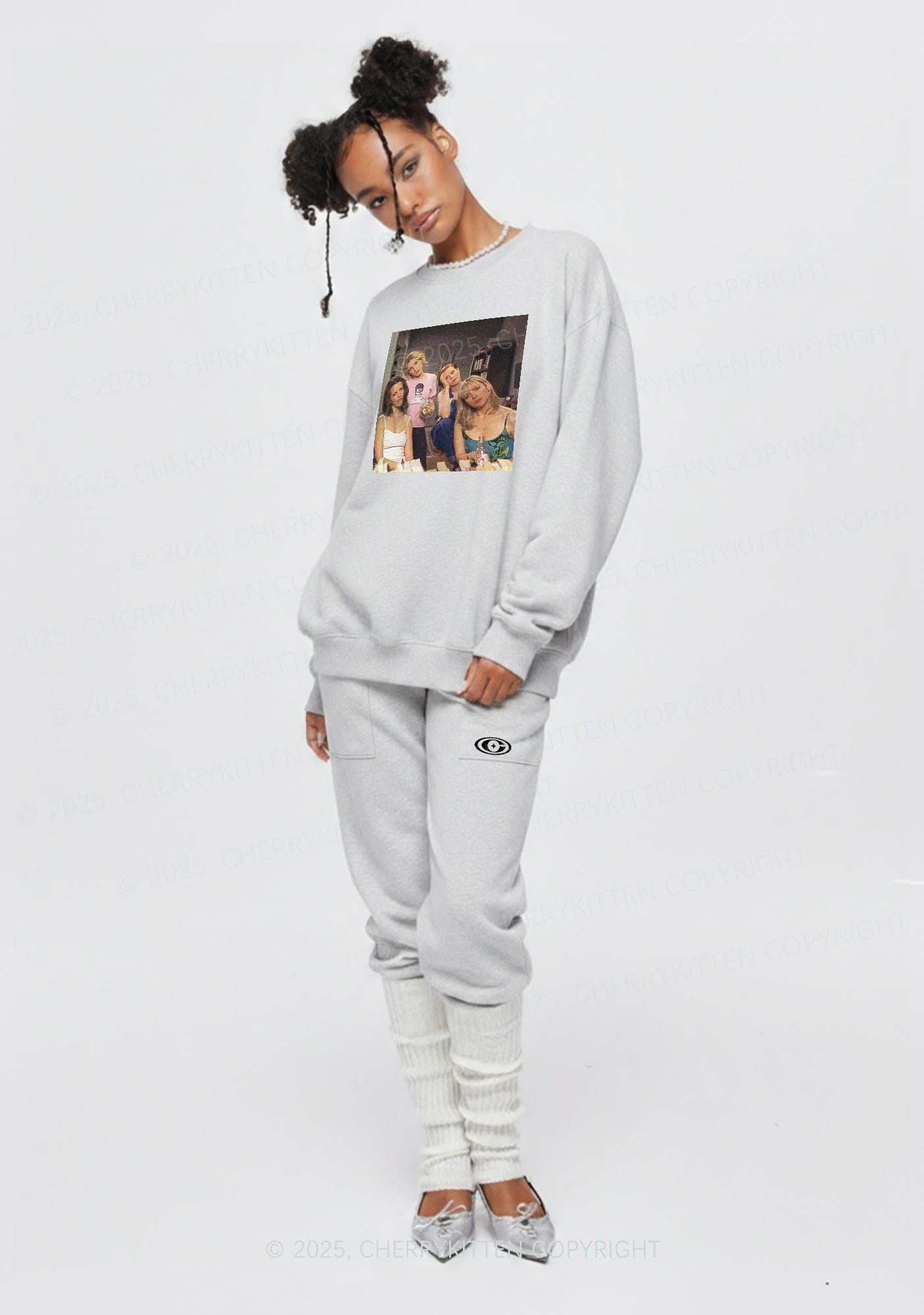 Girl Puzzled Y2K Fleece Sweatshirts Set Cherrykitten