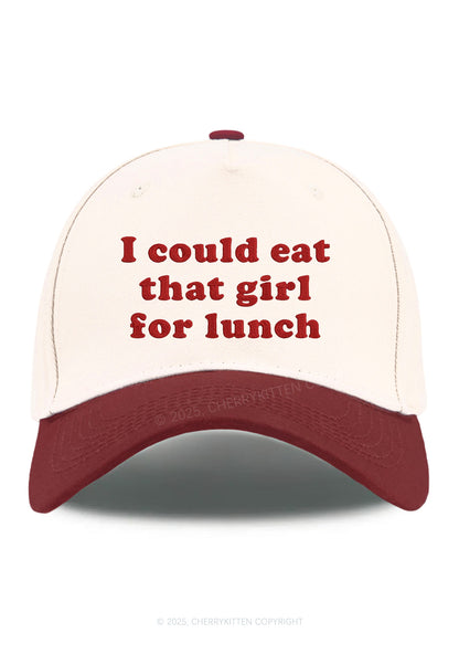 Embroidered Eat That Girl For Lunch  Pride Y2K Color Block Baseball Cap Cherrykitten