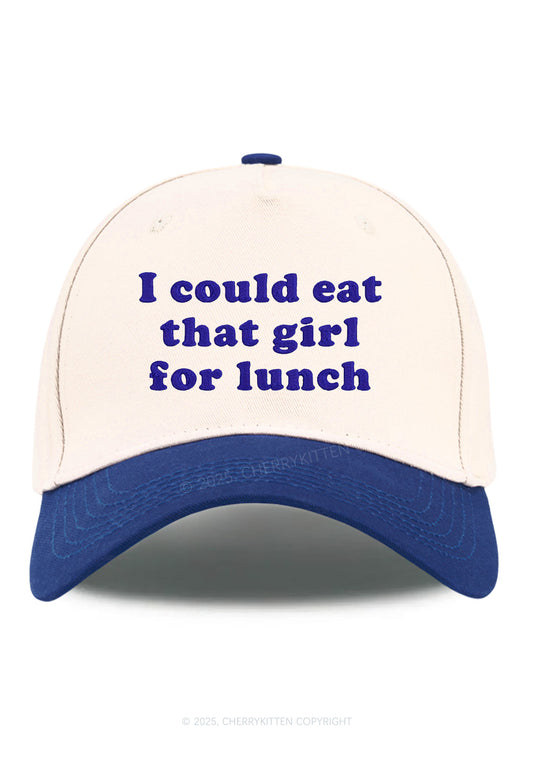 Embroidered Eat That Girl For Lunch  Pride Y2K Color Block Baseball Cap Cherrykitten