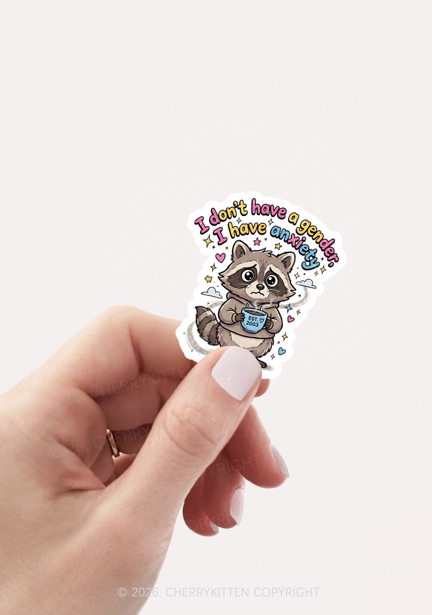 Raccoon I dont Have A Gender Pride 1pc Y2K Sticker Cherrykitten