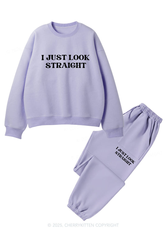 I Just Look Straight Y2K Fleece Sweatshirts Set Cherrykitten