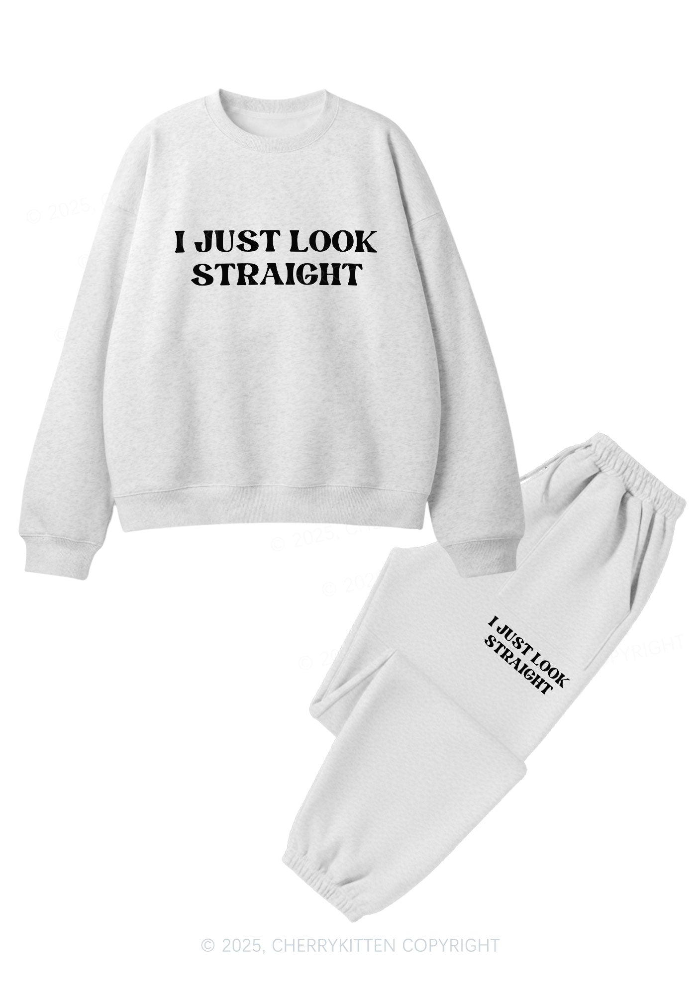 I Just Look Straight Y2K Fleece Sweatshirts Set Cherrykitten