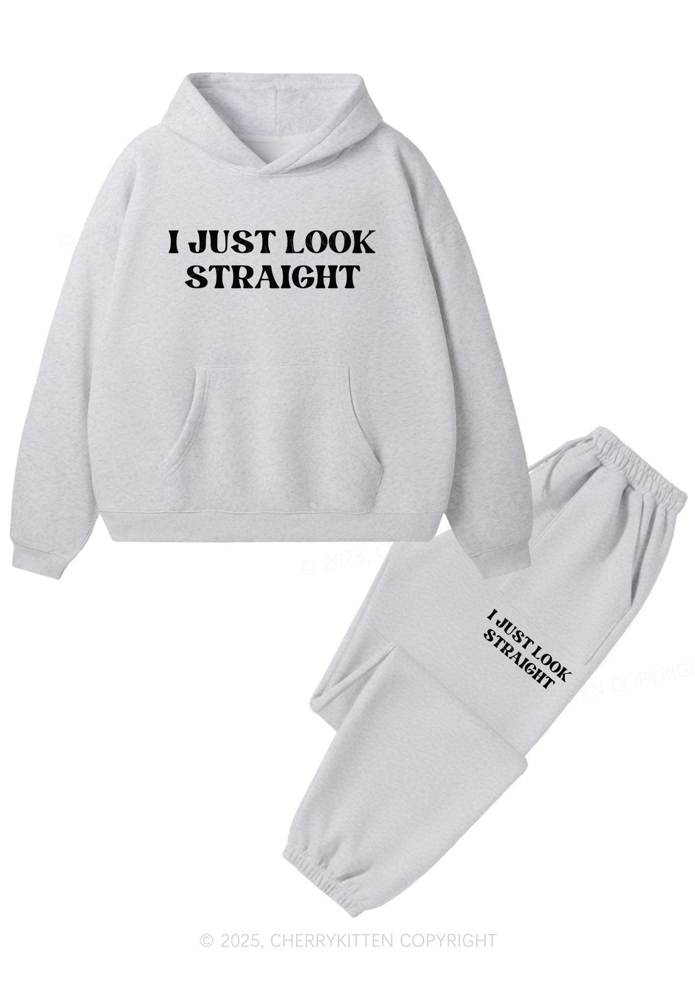 I Just Look Straight Y2K Fleece Hoodie Set Cherrykitten