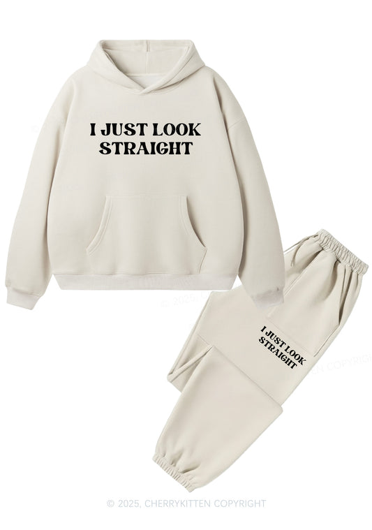 I Just Look Straight Y2K Fleece Hoodie Set Cherrykitten