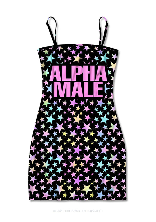 Black Alpha Male Y2K Print Slip Dress Cherrykitten