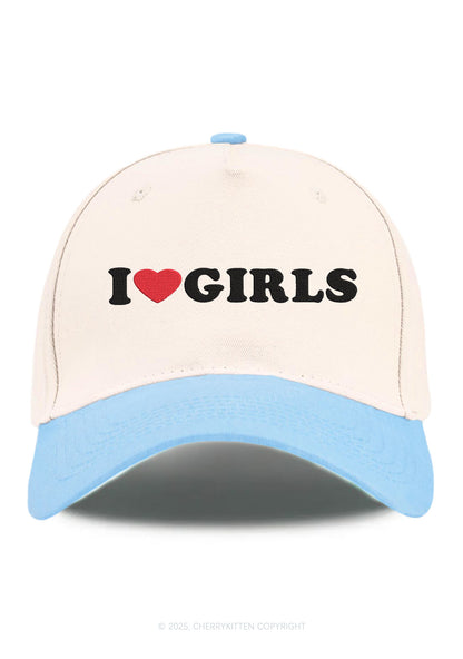Embroidered I Love Girls Pride Y2K Color Block Baseball Cap Cherrykitten