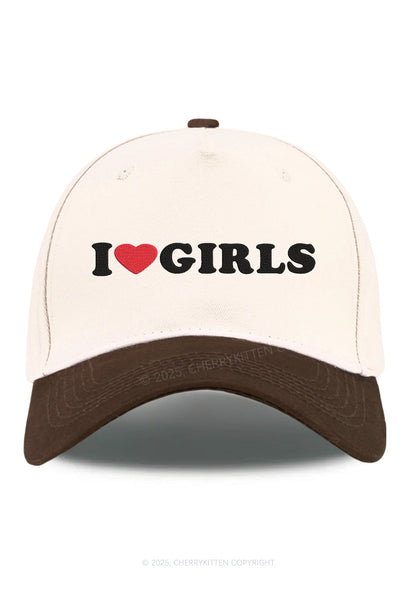 Embroidered I Love Girls Pride Y2K Color Block Baseball Cap Cherrykitten