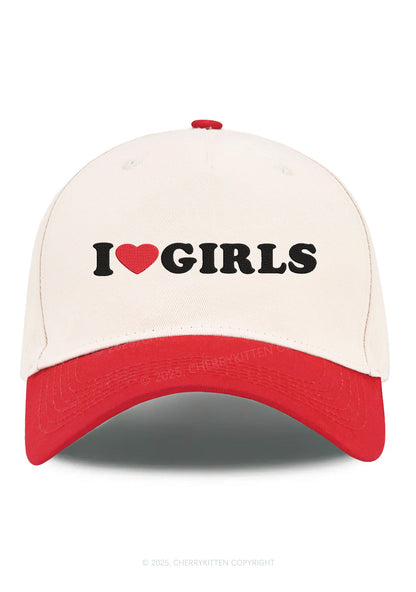 Embroidered I Love Girls Pride Y2K Color Block Baseball Cap Cherrykitten
