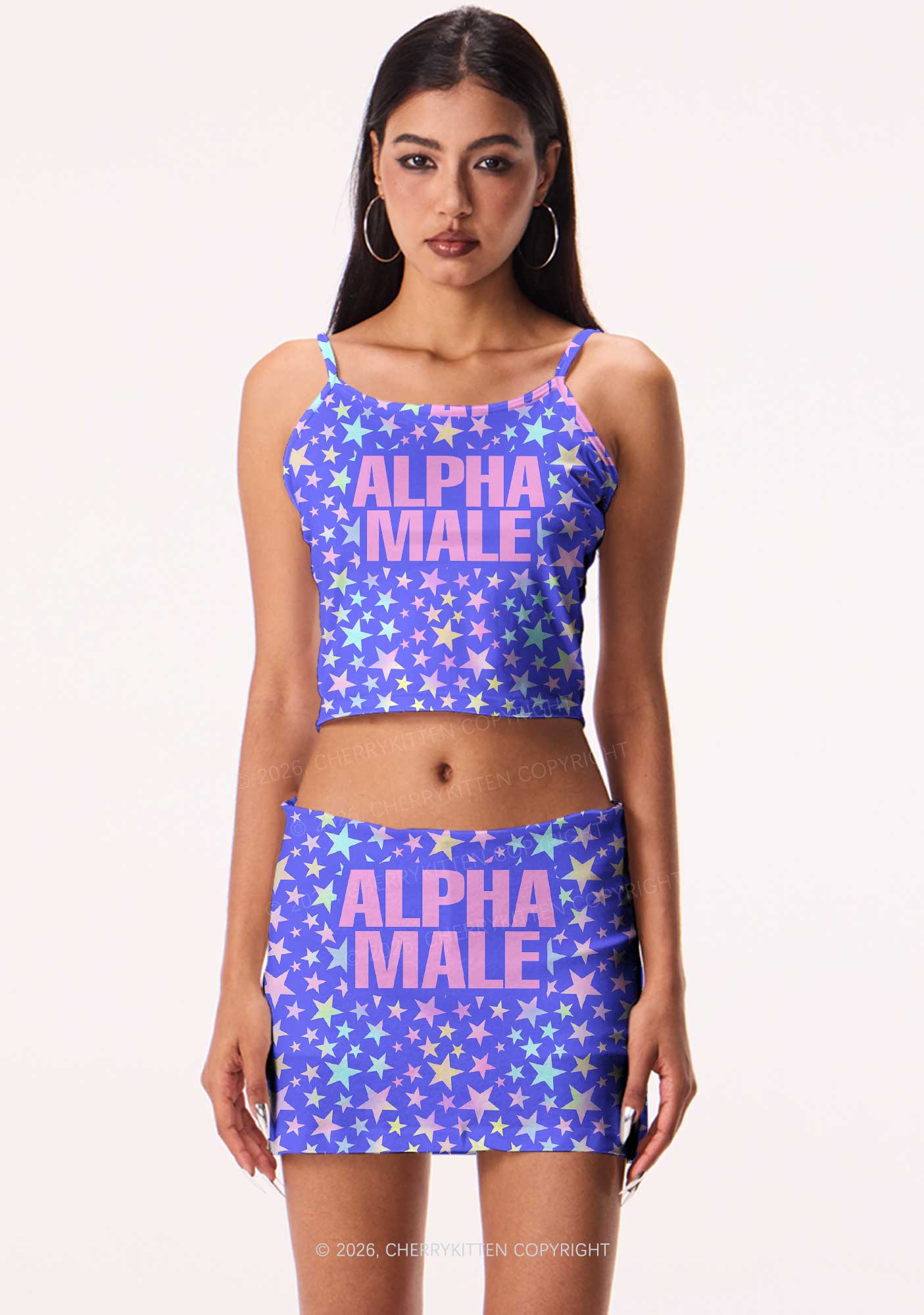 Purple Alpha Male Y2K Print Mini Skirt Cherrykitten